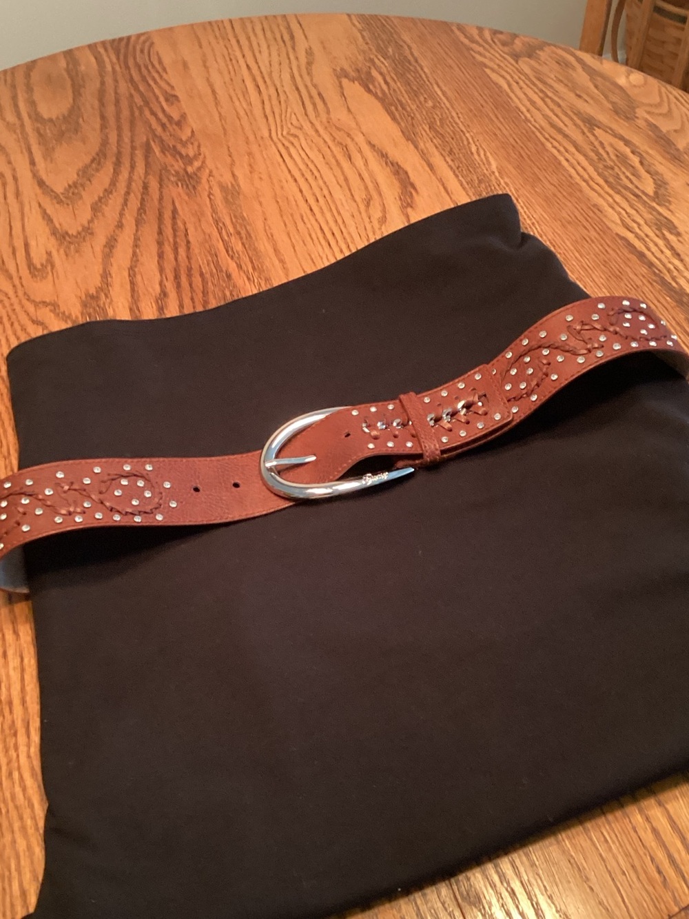 Guess Brown Leather Studded Belt with Silver Buckle